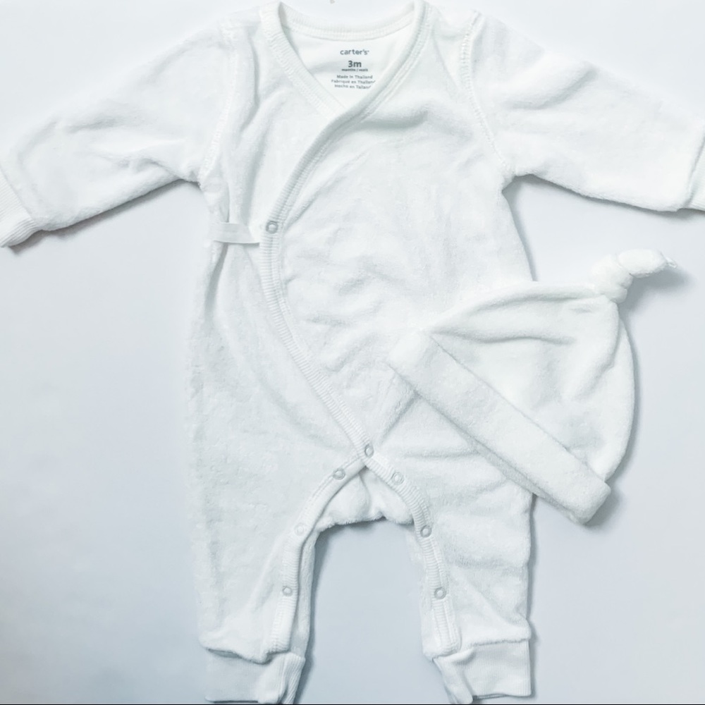 Carter’s white side snap one piece with hat